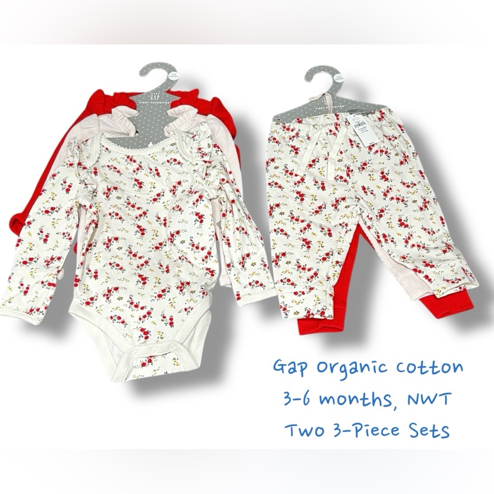 NWT Gap Baby Bodysuit/Pants Set; Red Roses, Light Pink, Valentine Red (3-6 mos)